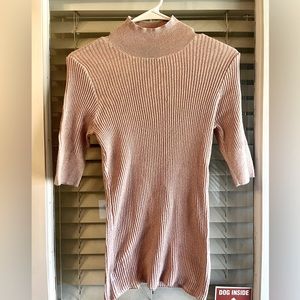 Light Pink 3/4 Sleeve Glitter Turtle Neck - Worthington Medium